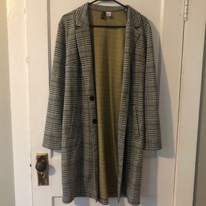 Divided H&M Black and White Plaid Longline Boyfriend Blazer Knee Length Medium